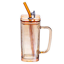 Кружка скляна з кришкою та трубочкою 280 (мл) чашка з трубочкою та кришкою на подарунок