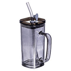 Кружка скляна з кришкою та трубочкою 280 (мл) чашка з трубочкою та кришкою на подарунок