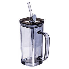 Кружка скляна з кришкою та трубочкою 280 (мл) чашка з трубочкою та кришкою на подарунок