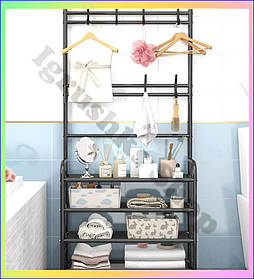 Збірна вішалка для одягу підлогова з полицями для взуття стійка для передпокою New simple clothes rack 3 рівня