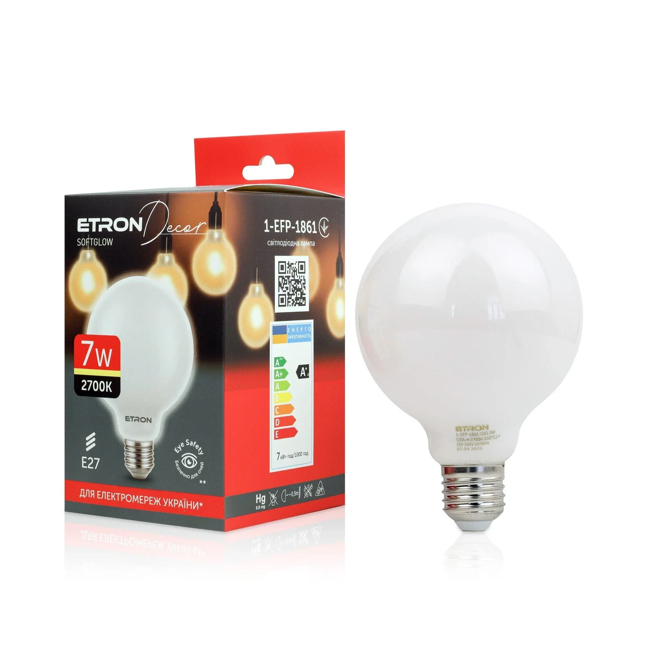 Філаментна LED лампа 7W 2700K G95 E27 ETRON SoftGlow 1-EFP-1861 Filament, фото 1