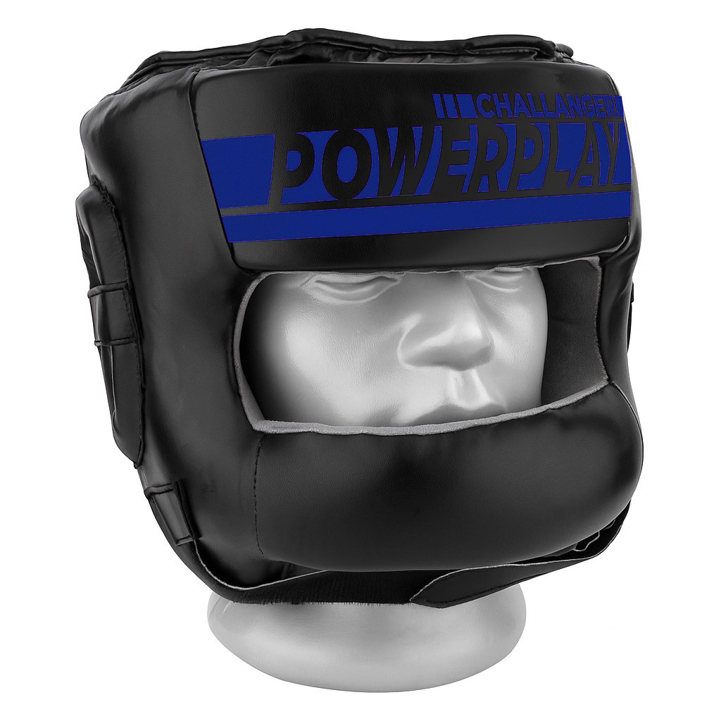 Боксерський шолом тренувальний PowerPlay 3067 Challanger з бампером PU + Amara Темно синій M (капа в, фото 1