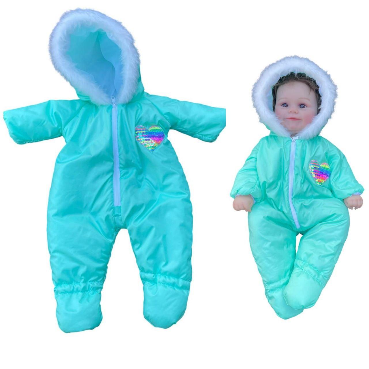 Одяг для ляльки Реборн / Reborn 50 — 55 см зимовий комбінезон м'ятний 147, фото 1