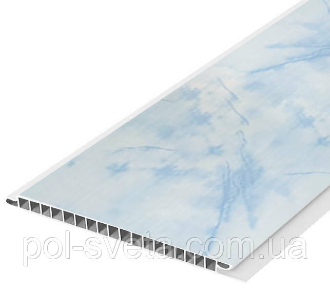 Панель пластикова Decomax ON-02 Онікс блакитний 6000х250х8 мм Декоративна панель для стелі Пластик для стін, фото 1