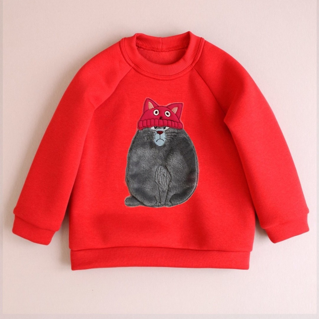 Тепла дитяча кофта з аплікацією котика, фото 1