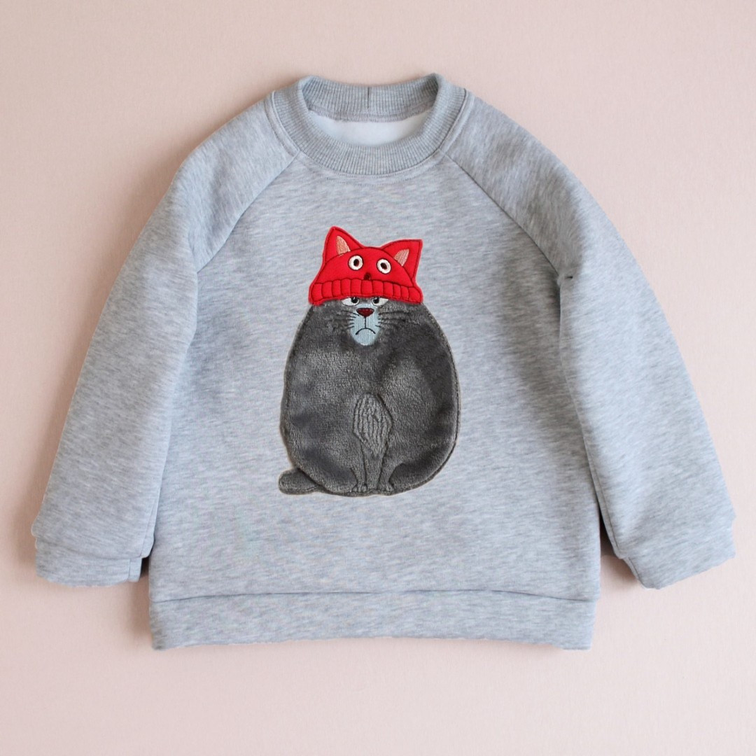 Теплий дитячий світшот з пухнастою аплікацією Кіт, фото 1