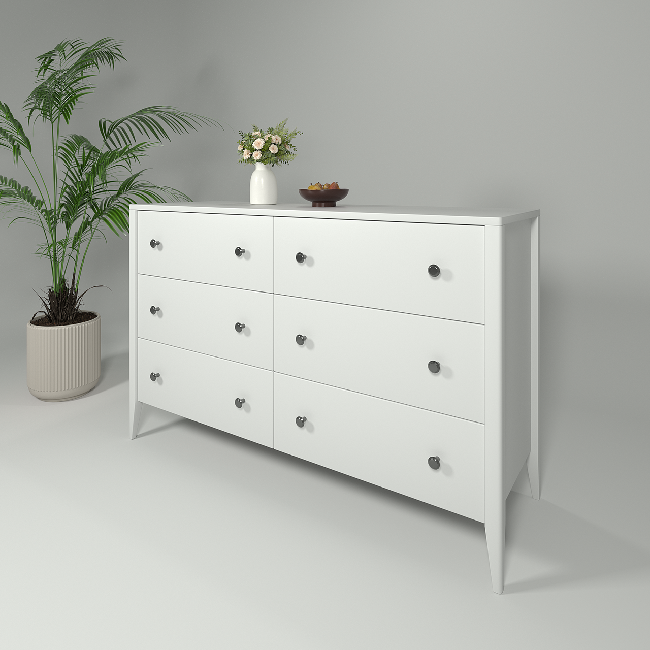 Білий дерев'яний комод "Хюгге" в спальню на 6 ящиків 140 см, фото 1