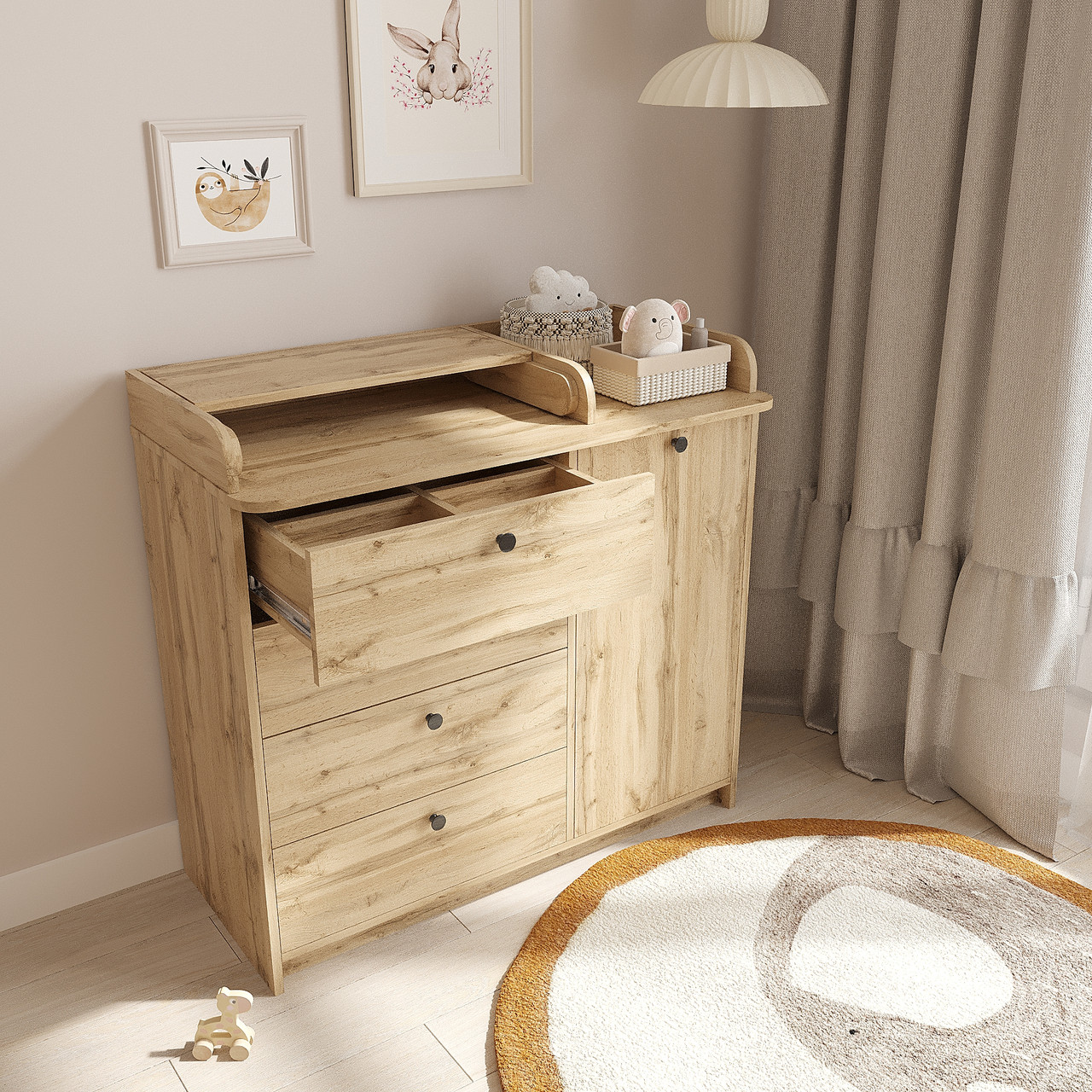 Дитячий комод для сповивання з органайзером, ящиками та бортиками 955×1000×480 мм Дуб Тахо, фото 1