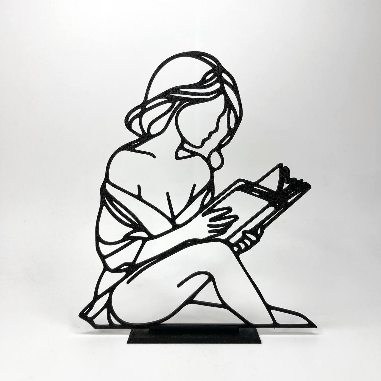 Декор для книжкової полиці Finding Силует дівчини що читає книгу Чорний Пластик 17 × 14.5 см