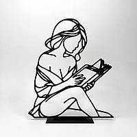 Декор для книжкової полиці Finding Силует дівчини що читає книгу Чорний Пластик 17 × 14.5 см