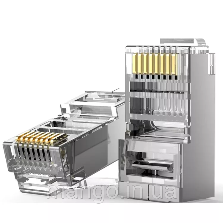 Конектори RJ45 8P8C екрановані, набір 100 шт, для кабелю Cat5e/Cat6, мережеві роз’єми, фото 1