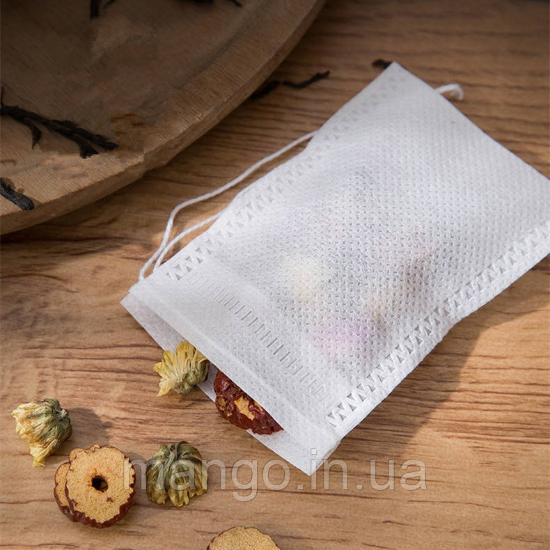 Фільтр-пакет для заварювання чаю та трав 100 шт, одноразові чайні пакетики із затяжкою, фото 1