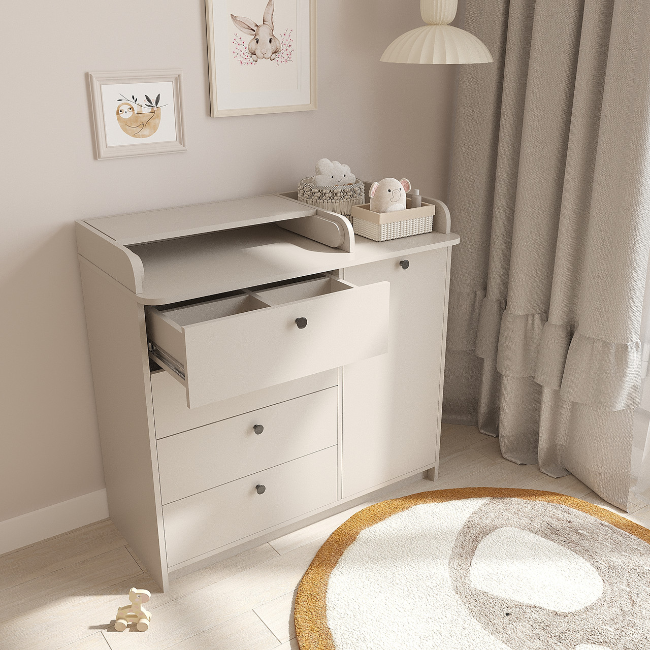 Комод пеленальний з бортиками і висувними шухлядами 955×1000×480 мм Кашемір, фото 1