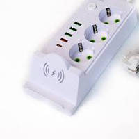 Мережевий фільтр подовжувач 3м 4 розетки 6 USB Qi PD 3000Вт 16А LH994-2PD із захистом