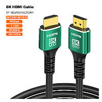 Кабель HDMI-HDMI 10м v2.1 8K UHD, позолочені роз’єми, преміум товстий провід