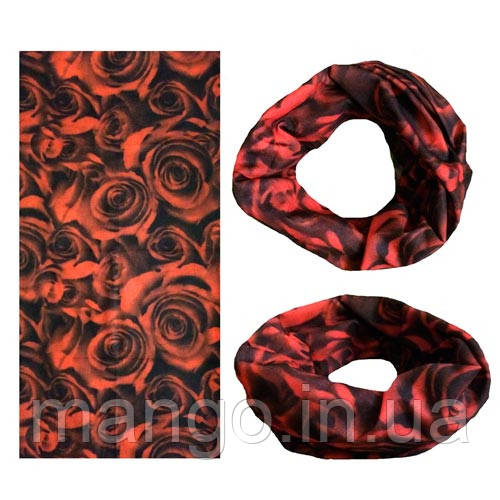 Баф бандана-трансформер, шарф із мікрофібри, універсальний, принт троянди №20, фото 1