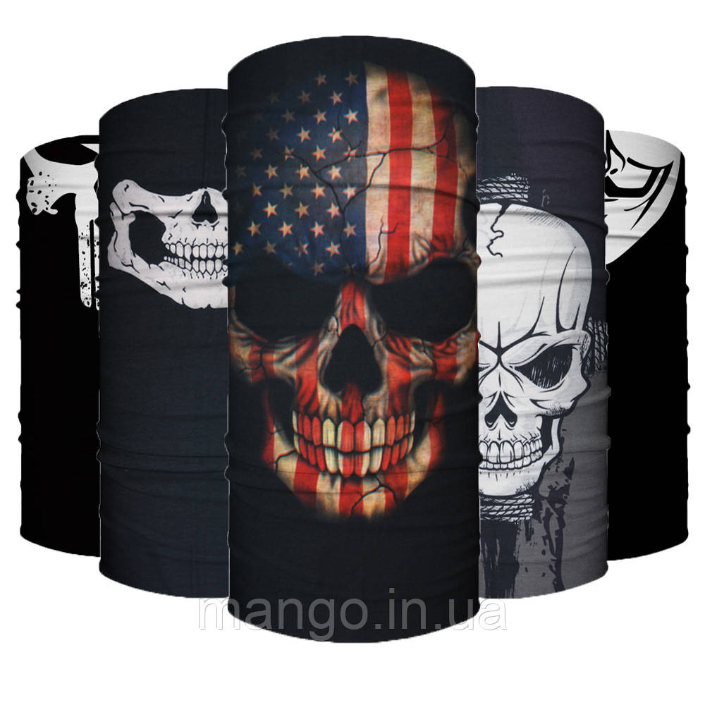 Баф бандана-трансформер, шарф із мікрофібри, універсальний, принт череп №23, фото 1