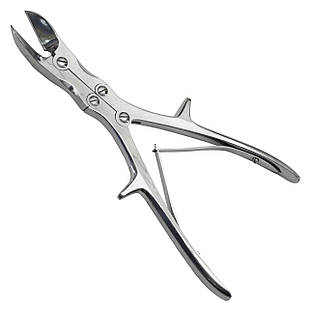 Щипці кісткові кусачки шарнірні з подвійним передаванням із прямими губками вигнуті за площиною по STILLE-LISTON.