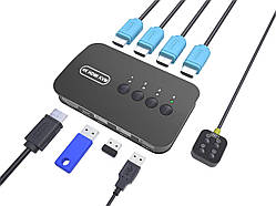 Перемикач KVM свіч 4 порти HDMI USB кнопка для керування кількома ПК з однієї консолі