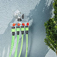 Розподільник для поливу на 4 лінії перехідник Aqualin 27208 під садовий шланг