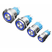 Кнопка 22 мм фіксуючася 12–24 В синя LED 5 pin 22F-11EZ, металева з підсвічуванням