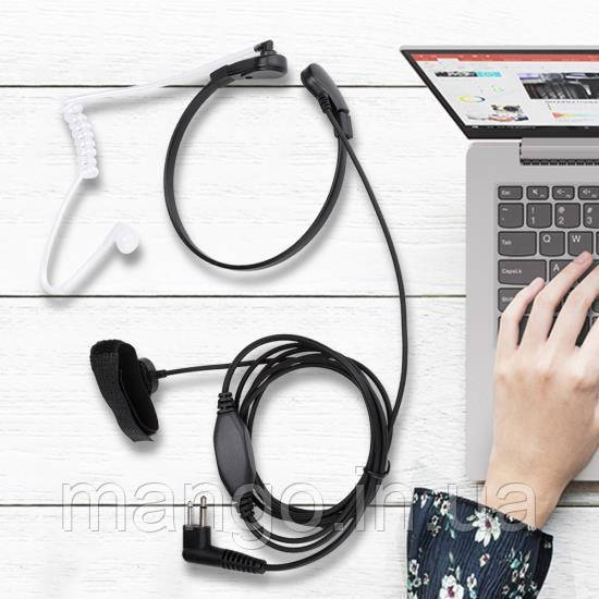 Гарнітура-ларингофон для рації з виносною кнопкою Push-to-Talk і прихованим навушником з крученим шнуром, фото 1