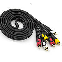 Кабель AV 3 RCA–3 RCA, 5 м, тюльпани позолочені, товстий екранований для аудіо-відео техніки