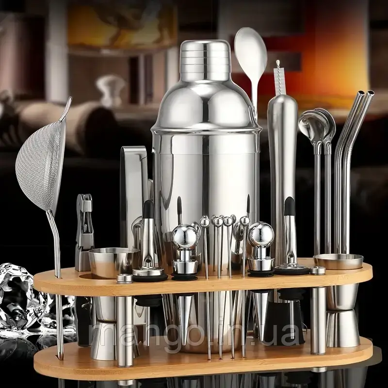 Практичний і стильний набір барного приладдя 16 предметів,шейкер 550мл, фото 1