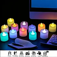 Різнокольорові для декору LED-світильники-свічки 24 шт з полум’ям, тепле біле світло