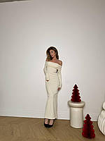 Платье макси с открытыми плечами из теплой ангары рубчик в размере 42-48