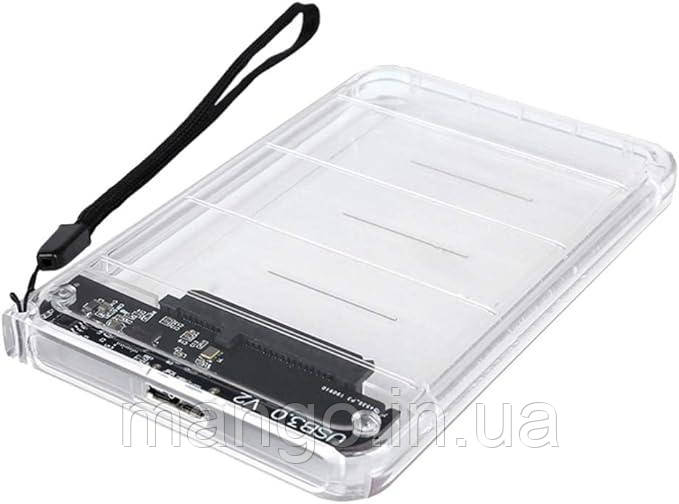 Зовнішній USB 3.0 корпус для 2.5" SATA HDD/SSD, прозорий кейс із синім LED-індикатором, фото 1