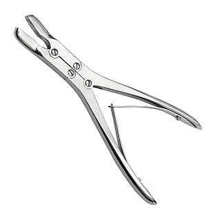 Щипці кісткові кусачки шарнірні з подвійною передачею з вузькими овальними губками зігнутими по площині LANSEN