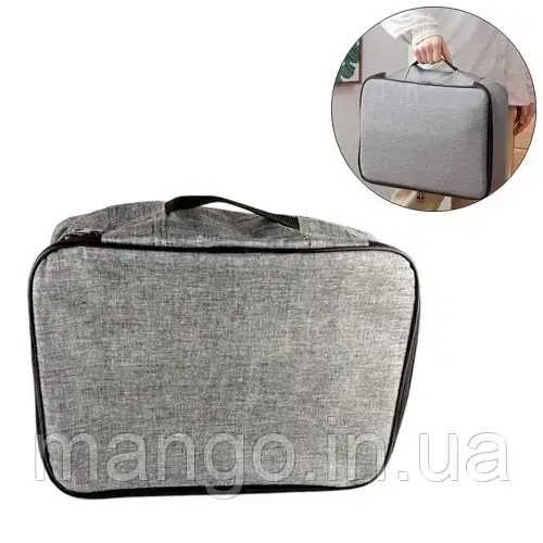 Сумка-органайзер для документів та паперів 37×27×10 см, дорожня, сірий, фото 1