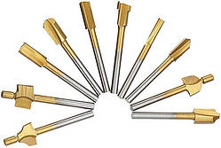 Фрези по дереву набір 10шт хвостовик 3мм сталь насадки для гравера