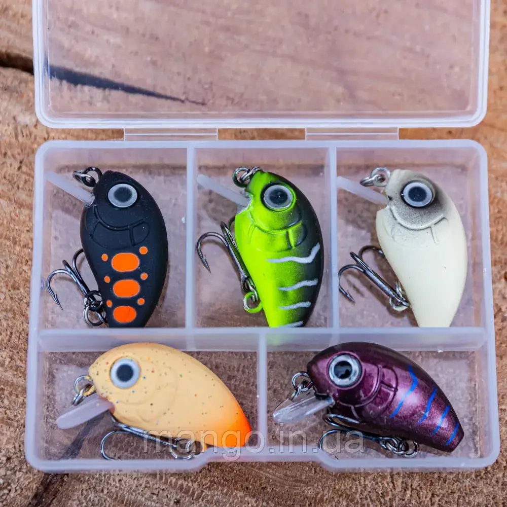 Воблери кренки набір 5шт розмір 2.8см вага 2г у коробці рибальські приманки, фото 1