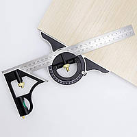 Будівельний кутомір 3в1 з транспортиром і рівнем складний металевий кутник 300мм