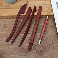 Інструменти для полімерної глини набір 5шт двосторонні дерев’яні стеки для ліплення