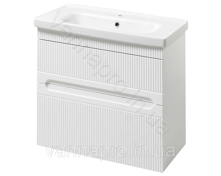 Тумба навісна ЮВВІС Aria ТПБ-2 Д біла матова з умивальником Fenova 65 см, фото 1