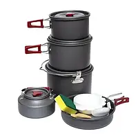 Туристичний набір посуду складаний AL-601 алюмінієвий 14 предметів на 6 персон