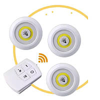 Набір LED світильників нічників 3 шт з пультом ДУ, 2 режими яскравості та таймер, білі, автономні