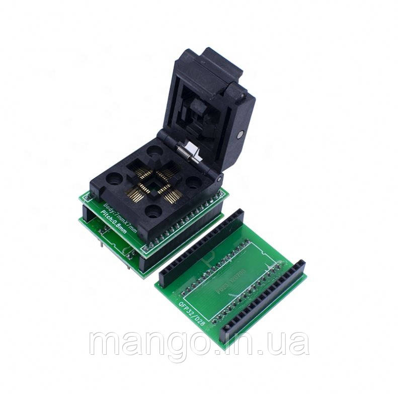 Перехідник TQFP32 QFP32 – DIP32 панелька для програматора мікросхем, адаптер, фото 1