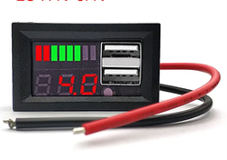 Індикатор заряду акумулятора з вольтметром 12В та 2 USB, цифровий тестер для авто і мото