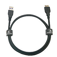 Кабель USB 3.0 – USB Micro-B, 1 м, товстий чорний, для зовнішніх HDD, смартфонів і пристроїв