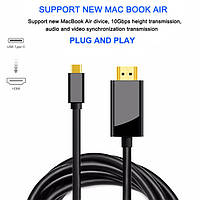 Кабель USB Type-C – HDMI 1.7 м, 4K 30Гц, Thunderbolt 3, для Apple MacBook та ноутбуків