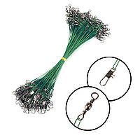 Сталеві риболовні повідці 20 см 0,5 мм, 20 шт із вертлюжком та застібкою, для хижої риби