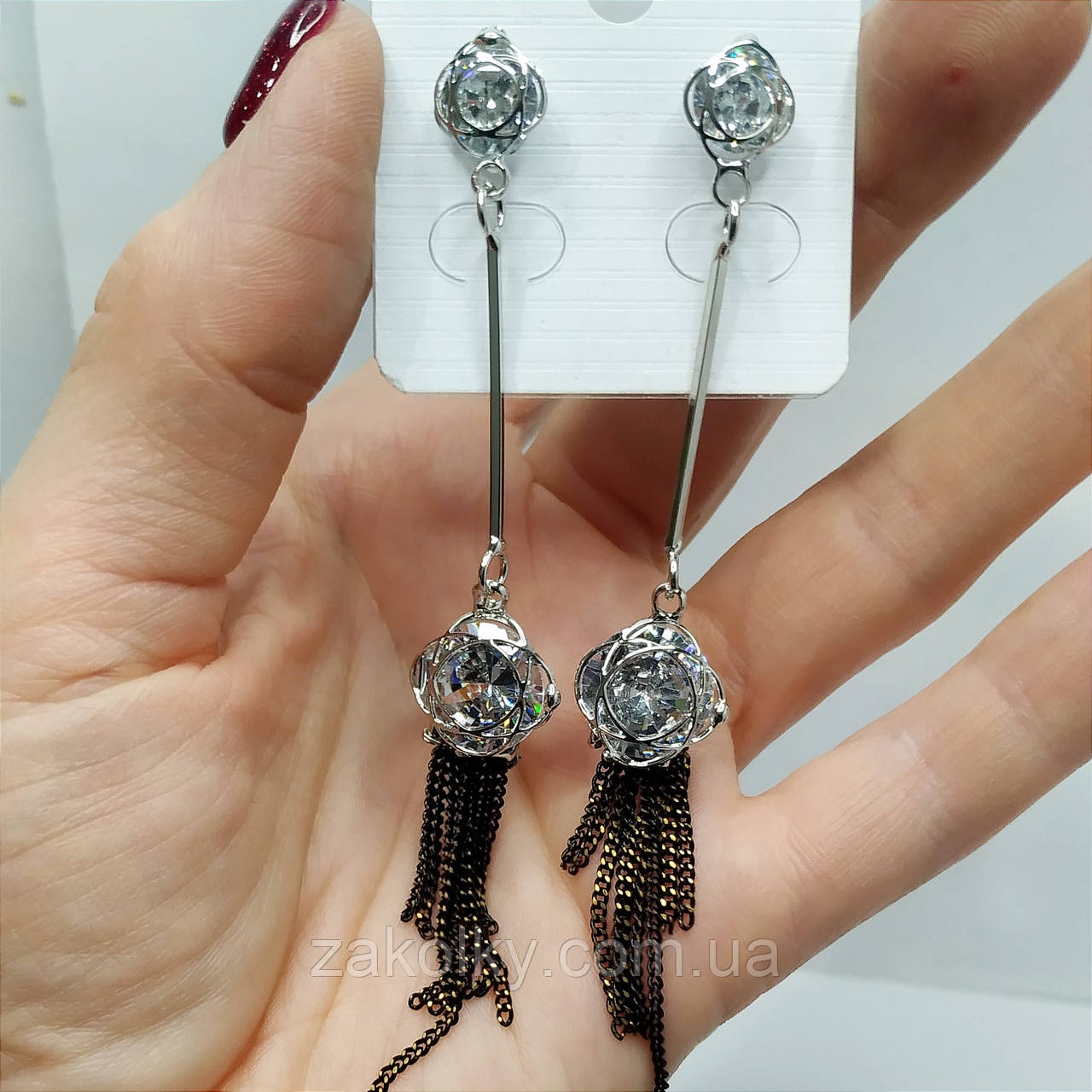 Сережки "Камні з ланцюжками".