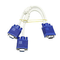 Комутатор VGA 1 на 2, спліттер VGA з феритовими фільтрами, розгалужувач сигналу для моніторів, кабель VGA 25 см