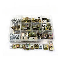 Набір металевих U-подібних затискачів та пружинних гайок у коробці 150шт