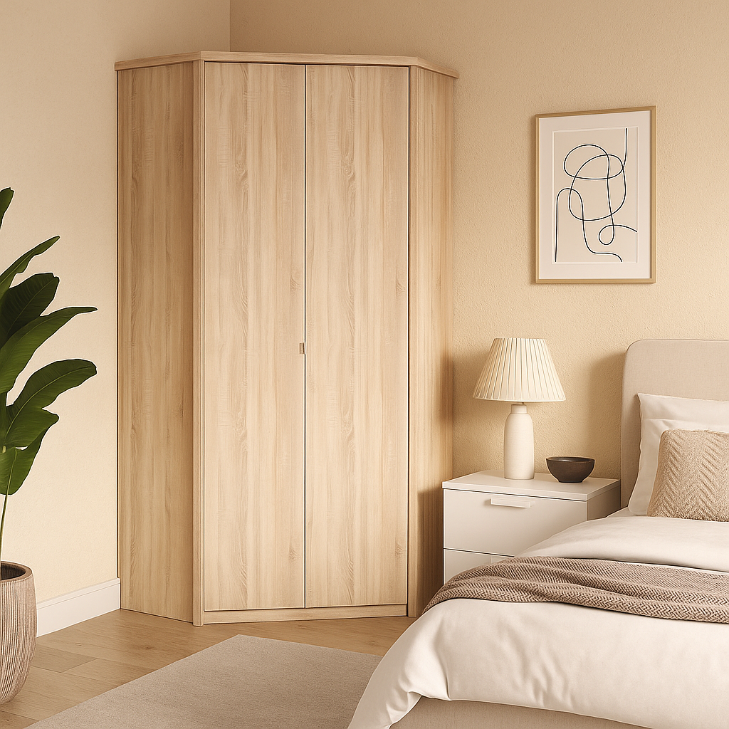 Сучасна розпашна кутова шафа з полицями та штангою для одягу в спальню, вітальню Нортон ВМВ Холдинг, фото 1