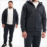 Чоловічий спортивний костюм із тринитки для зими теплий флісовий на блискавці кофта та штани графіт